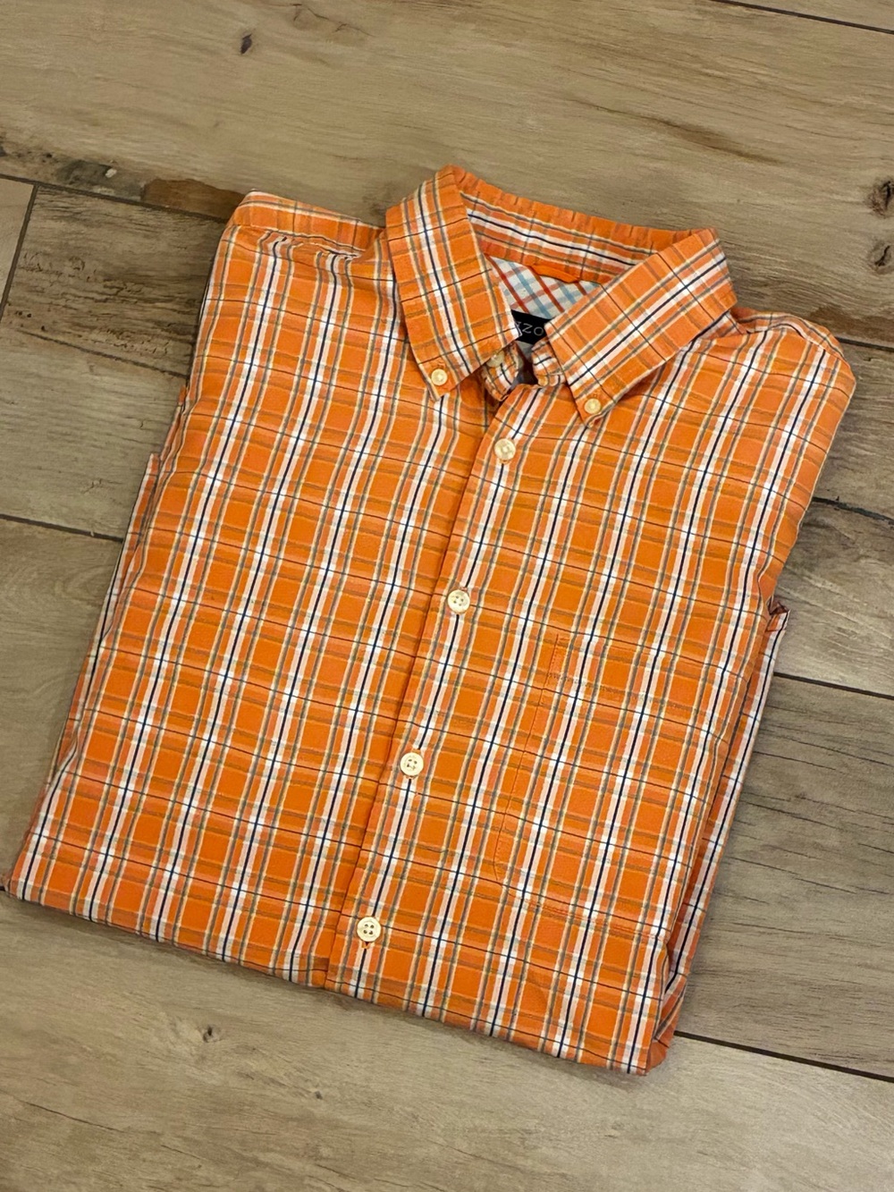 Izod Men's Casual Orange and White Plaid Shirt slim fit